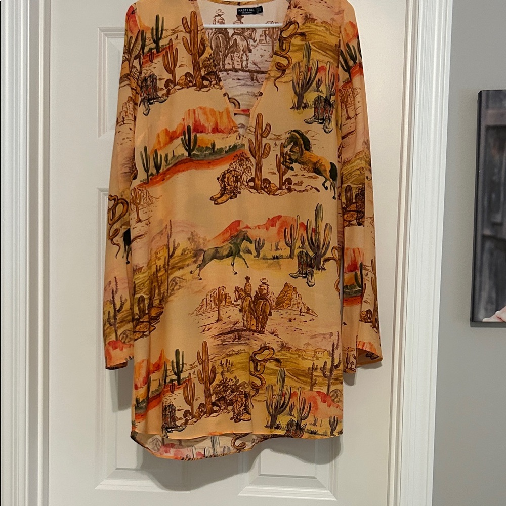 Desert Print Long Sleeve Dress